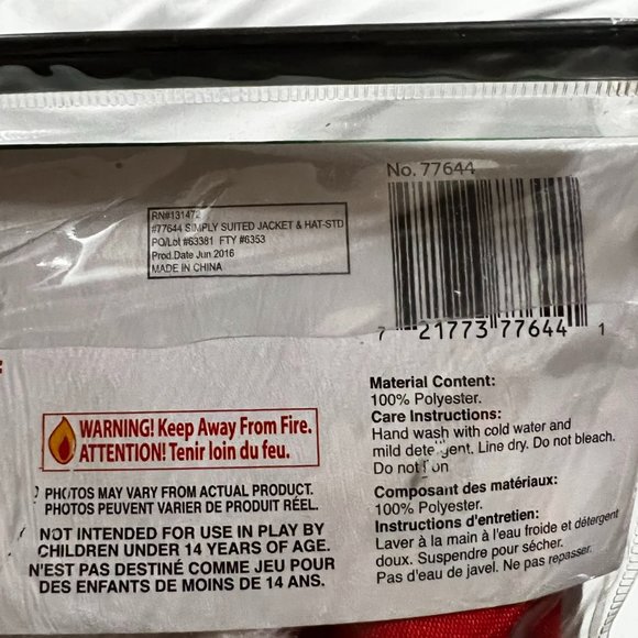 Simply Santa Suited Jacket & Hat Adult Costume One Size fits most up to Size 42 - Picture 10 of 11